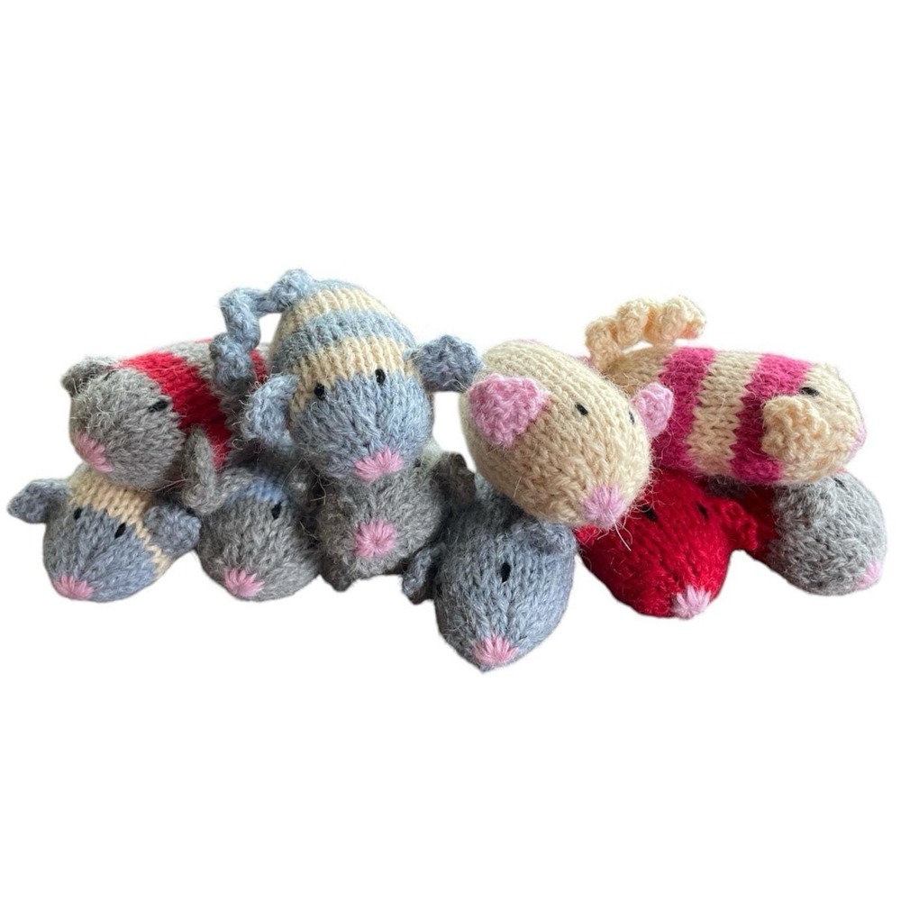 Handmade Mice Set of 10 Knitted Small Toys Soft Wool Stuffed Animals Plush Mouse